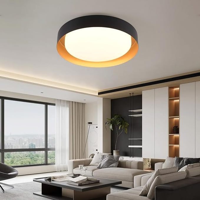 Worbest Macaron Modern Luxury Round Lighting Ceiling Light Fixtures Black Gold LED Flush Mount for Hallway Kitchen Living Room