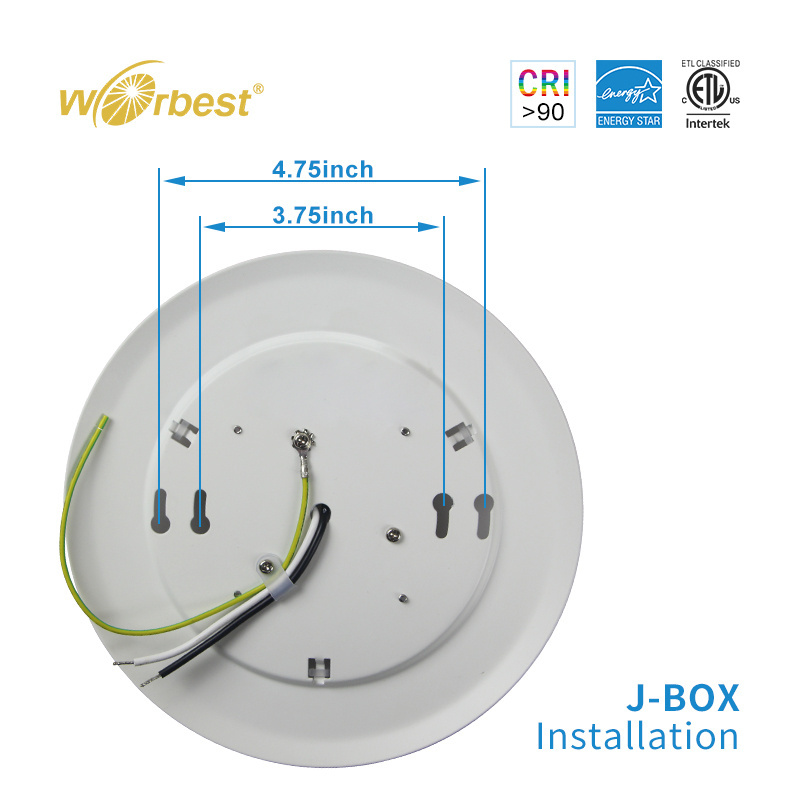 Worbest 15W 7.5'' Dimmable Flush Mount Ceiling Fixture Installs into Junction Box Or Recessed Can light LED Disk Light