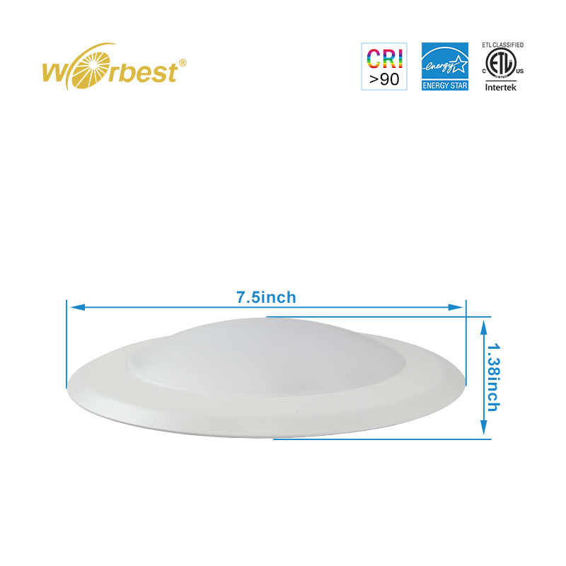 Worbest 15W 7.5'' Dimmable Flush Mount Ceiling Fixture Installs into Junction Box Or Recessed Can light LED Disk Light