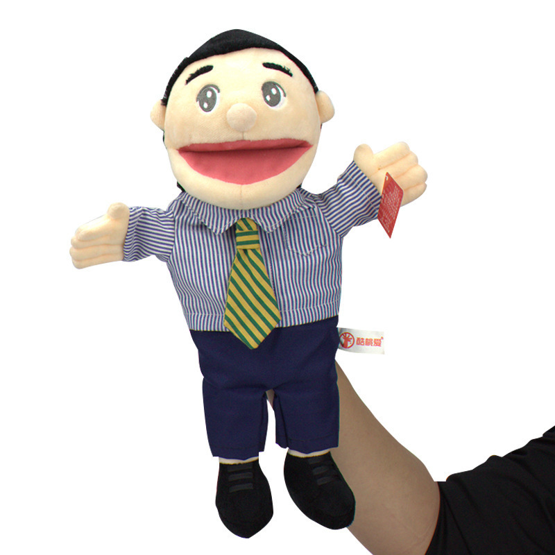 2023 Custom Human Puppet Hand Stuffed Soft Toy Plush Cloth Open Mouth Human Doll Hand Puppet Theatre Plush Puppet