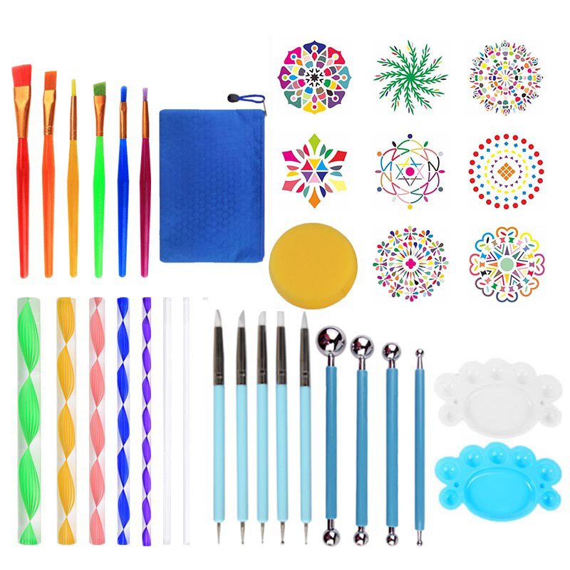 35pcs DIY Art Clay Pottery Tool Set Handwork Craft Clay Painting Stencil Art Pottery Embossing Stylus Mandala Dotting Tool Kit