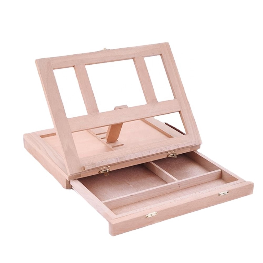 Solid wood table and drawer easel Folding portable oil painting box Desktop sketch drawing board Natural