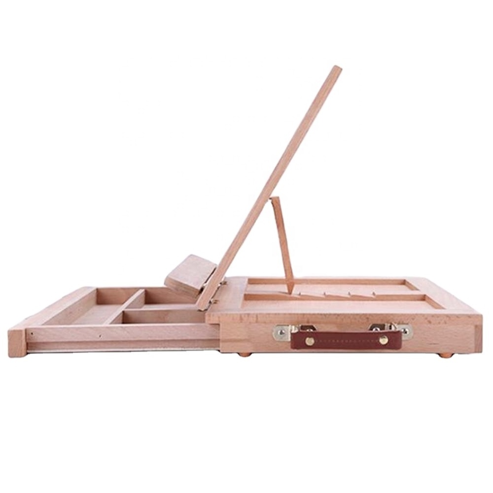 Solid wood table and drawer easel Folding portable oil painting box Desktop sketch drawing board Natural