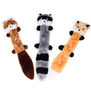 Hot Sale Fox Raccoon and Squirrel Long Plush Dog Squeaky Toy no Stuffing Animal Design Squeeze Popular Pet Dog Toys