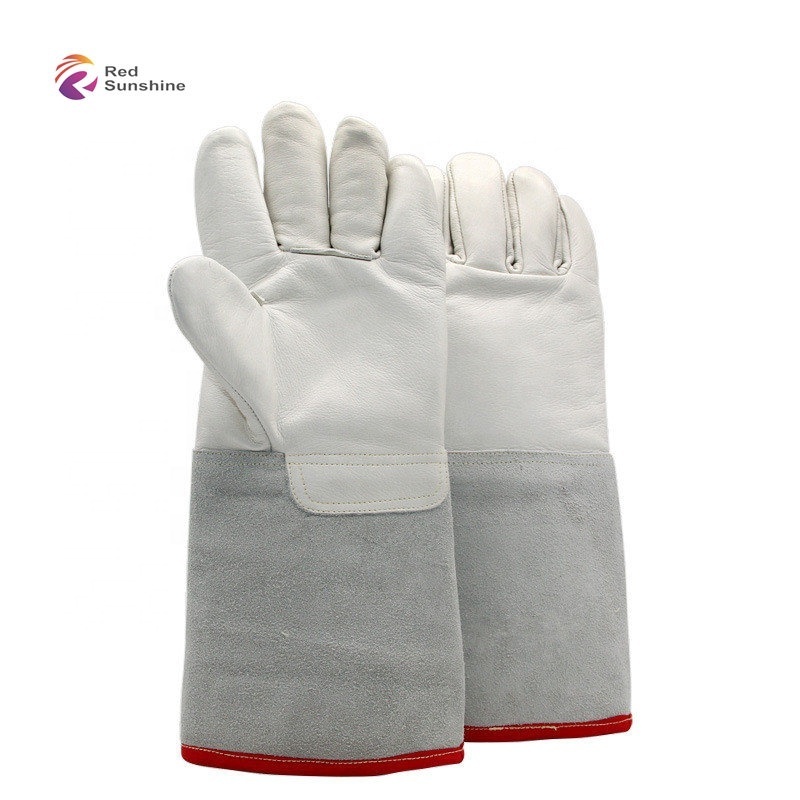 Liquid Nitrogen Low Temperature Resistant Freezer Leather Cryogenic Glove For Dry Ice