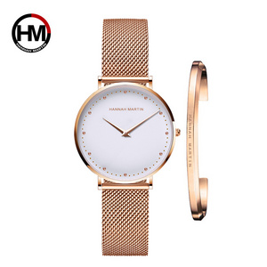 Hannah Martin Watch Factory custom logo Japan Quartz Movement 3ATM Life Waterproof Rose Gold Plated Wrist Watch For Women Girls