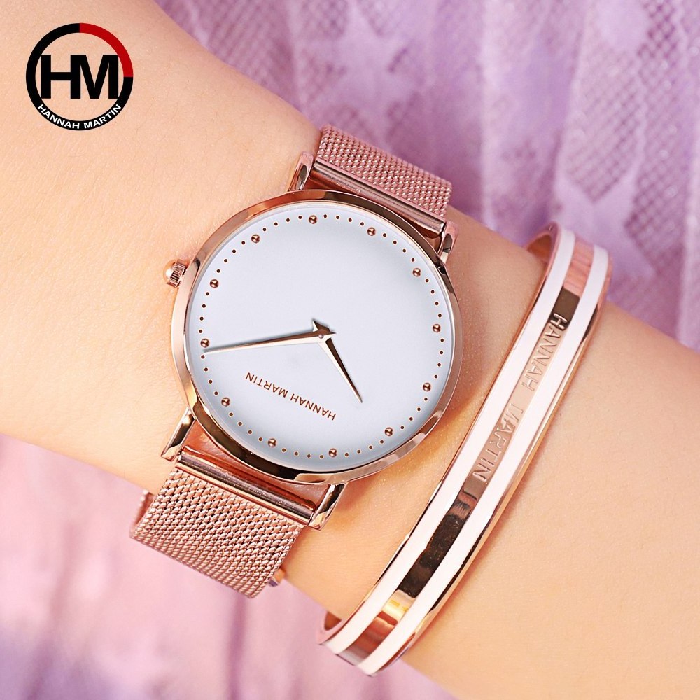 Hannah Martin Watch Factory custom logo Japan Quartz Movement 3ATM Life Waterproof Rose Gold Plated Wrist Watch For Women Girls