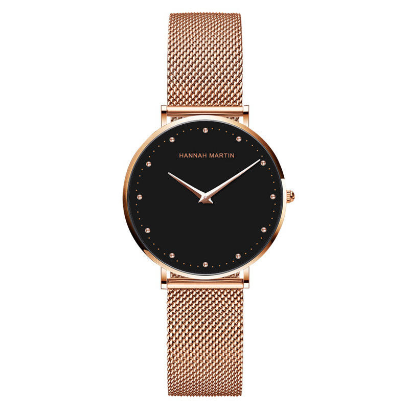 Hannah Martin Watch Factory custom logo Japan Quartz Movement 3ATM Life Waterproof Rose Gold Plated Wrist Watch For Women Girls