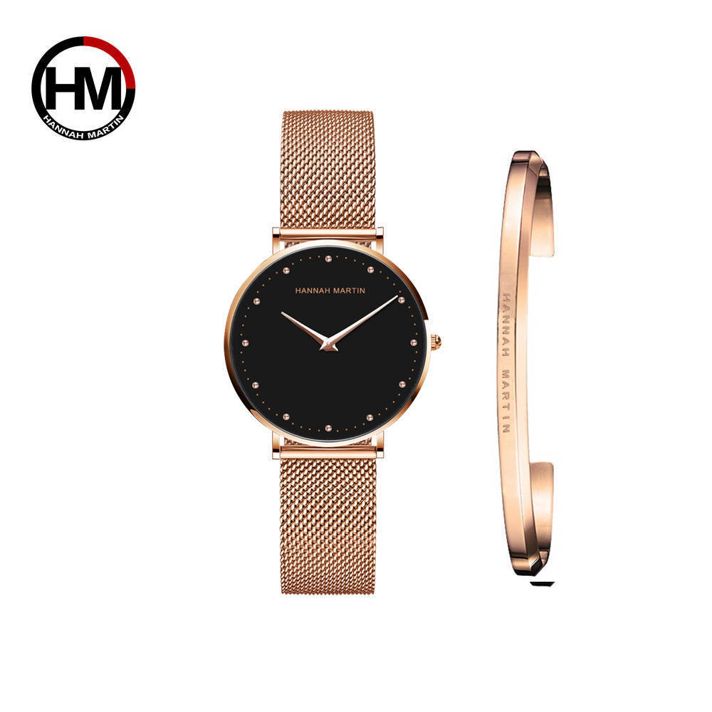 Hannah Martin Watch Factory custom logo Japan Quartz Movement 3ATM Life Waterproof Rose Gold Plated Wrist Watch For Women Girls