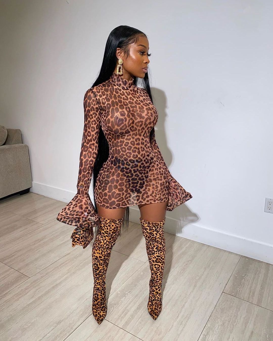 New Arrival Designer Ladies Dress with Glitter Sleeves Leopard Print Mini Fashion Night Sexy Party Club Wear Women's Wear