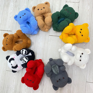 2021 New design children teddy bear slippers toddler teddy soft plush stuffed fluffy animal slippers kids teddy bear slippers