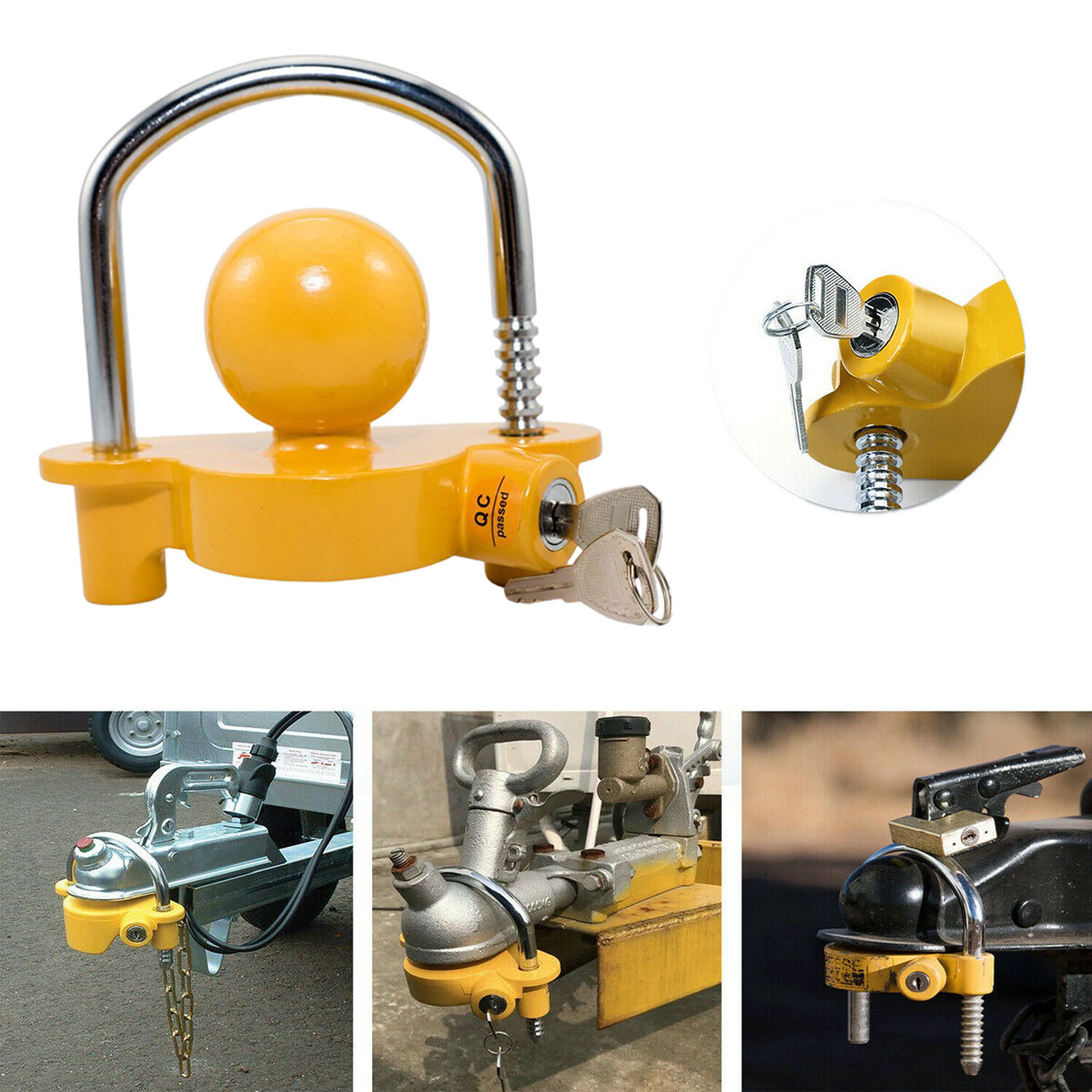 Adjustable Heavy-Duty Steel Universal Trailer Ball Tow Hitch Coupler Lock for Towing Caravan Security with 2 Keys