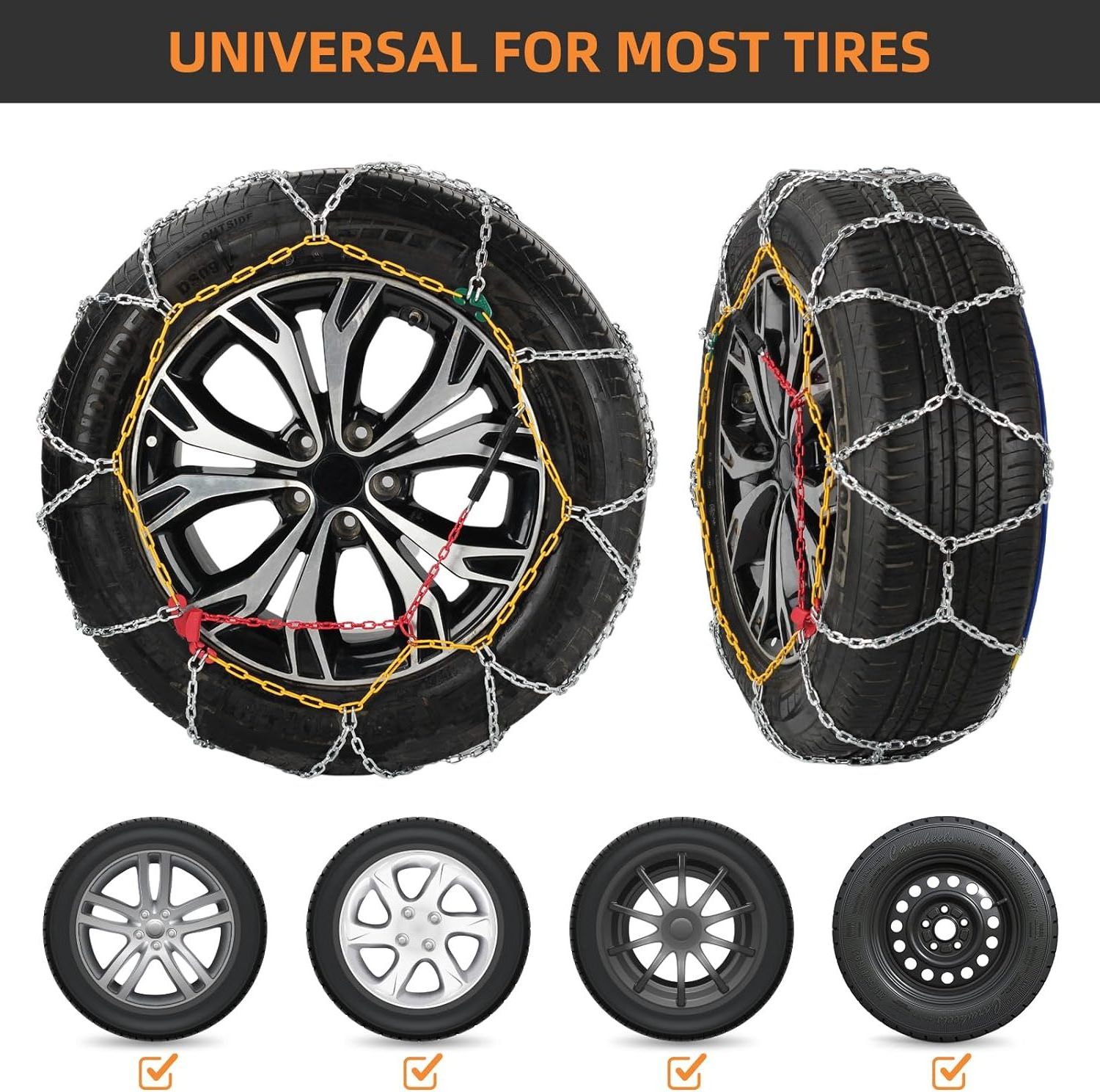 Snow Chain for SUV Truck Pickup Passenger Car, Anti-Skid Tire Chain, Universal Adjustable Portable Emergency Traction Tire Chain