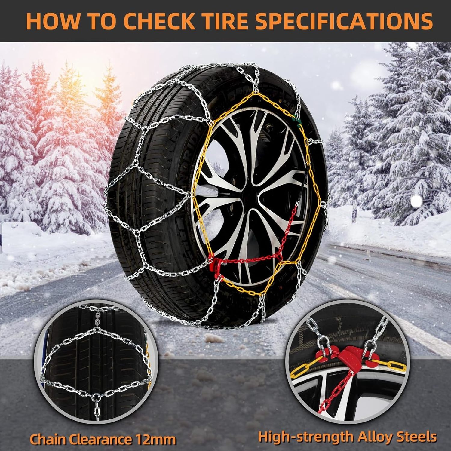 Snow Chain for SUV Truck Pickup Passenger Car, Anti-Skid Tire Chain, Universal Adjustable Portable Emergency Traction Tire Chain