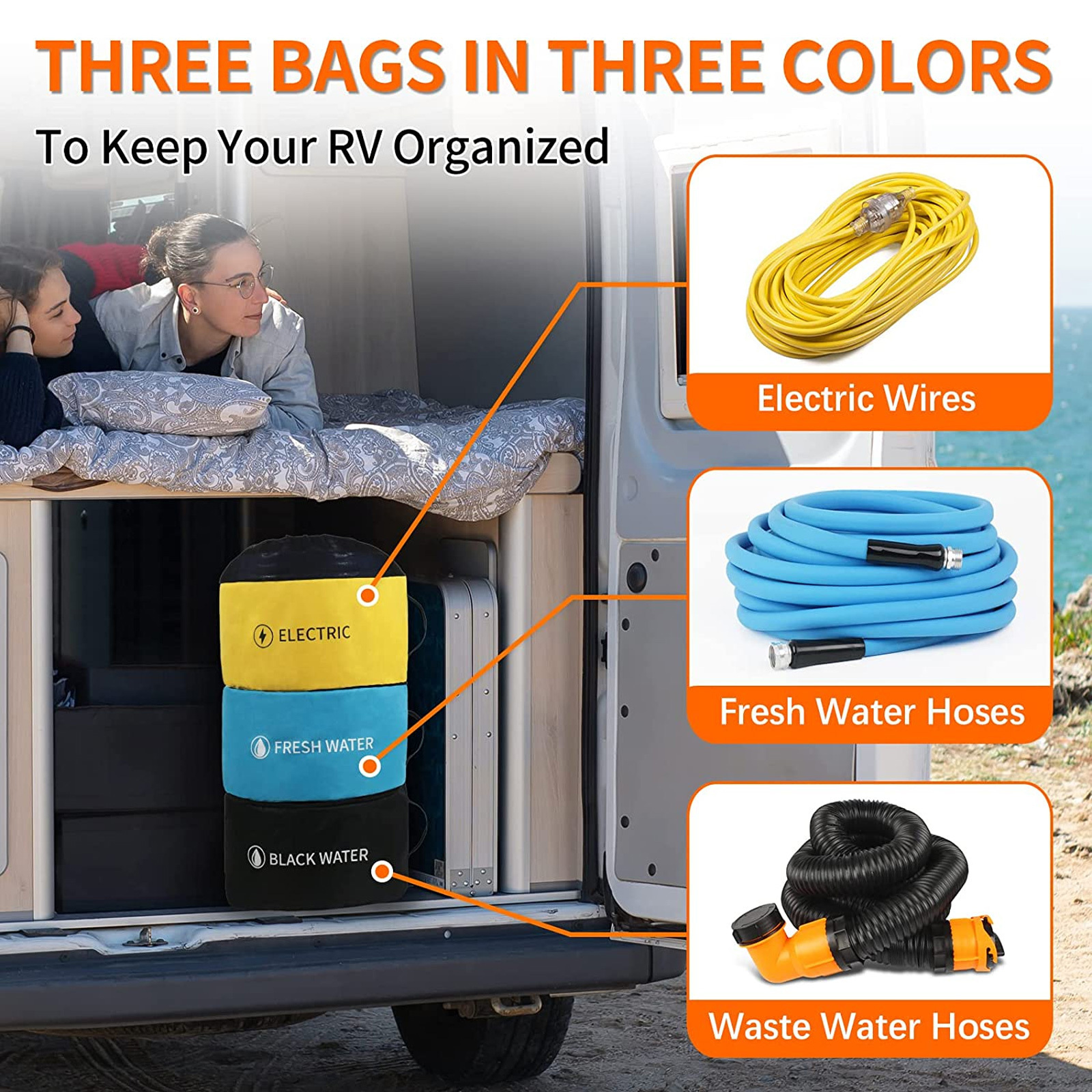 RV Sewer Hoses Storage Bags Camper Travel Trailer Accessories Storage Organization Bags for RV Water Hoses Electrical Cords