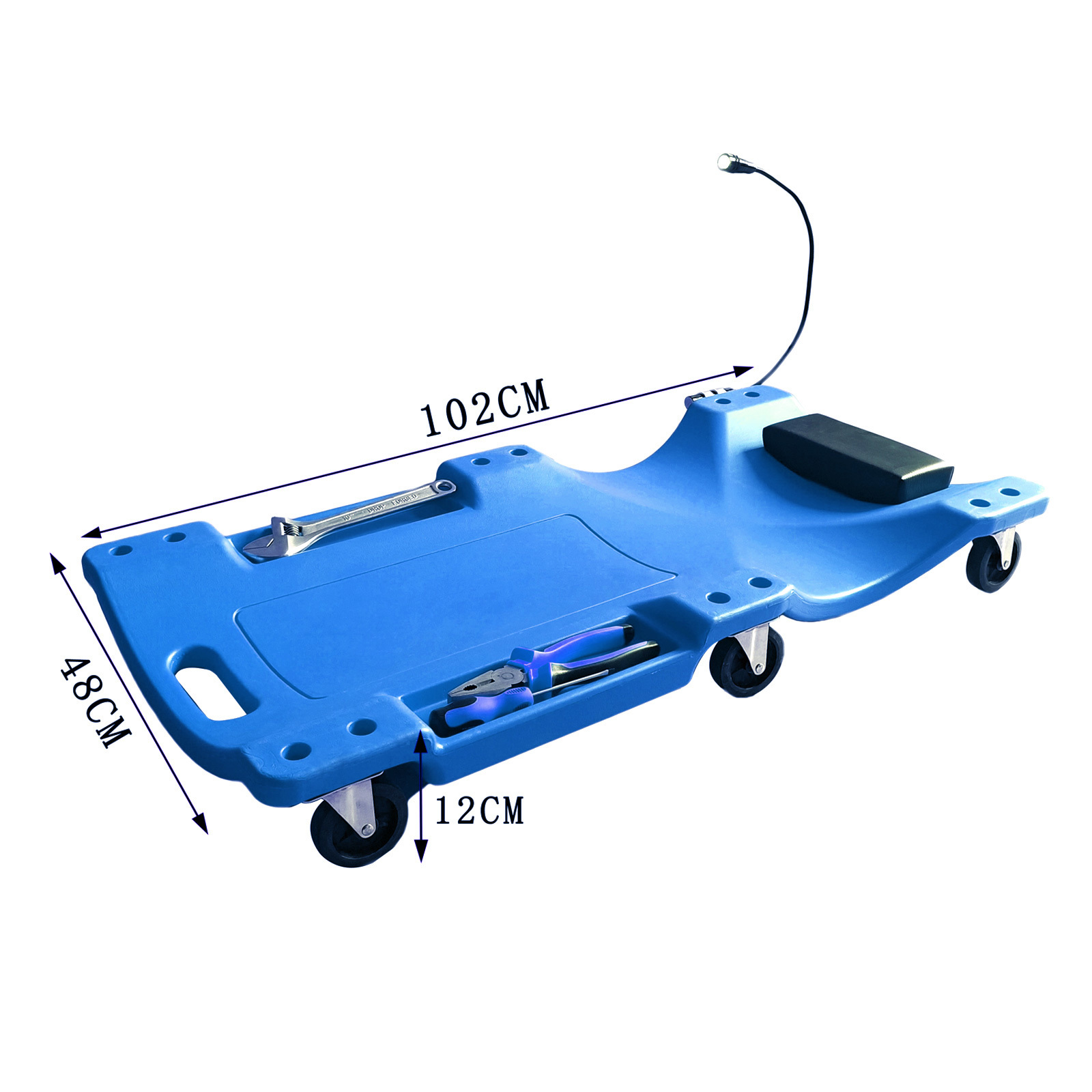 Mechanic Creeper, Plastic Rolling Garage Creeper with Padded Headrest, Automotive Creeper Mechanic Cart with Dual Tool Trays