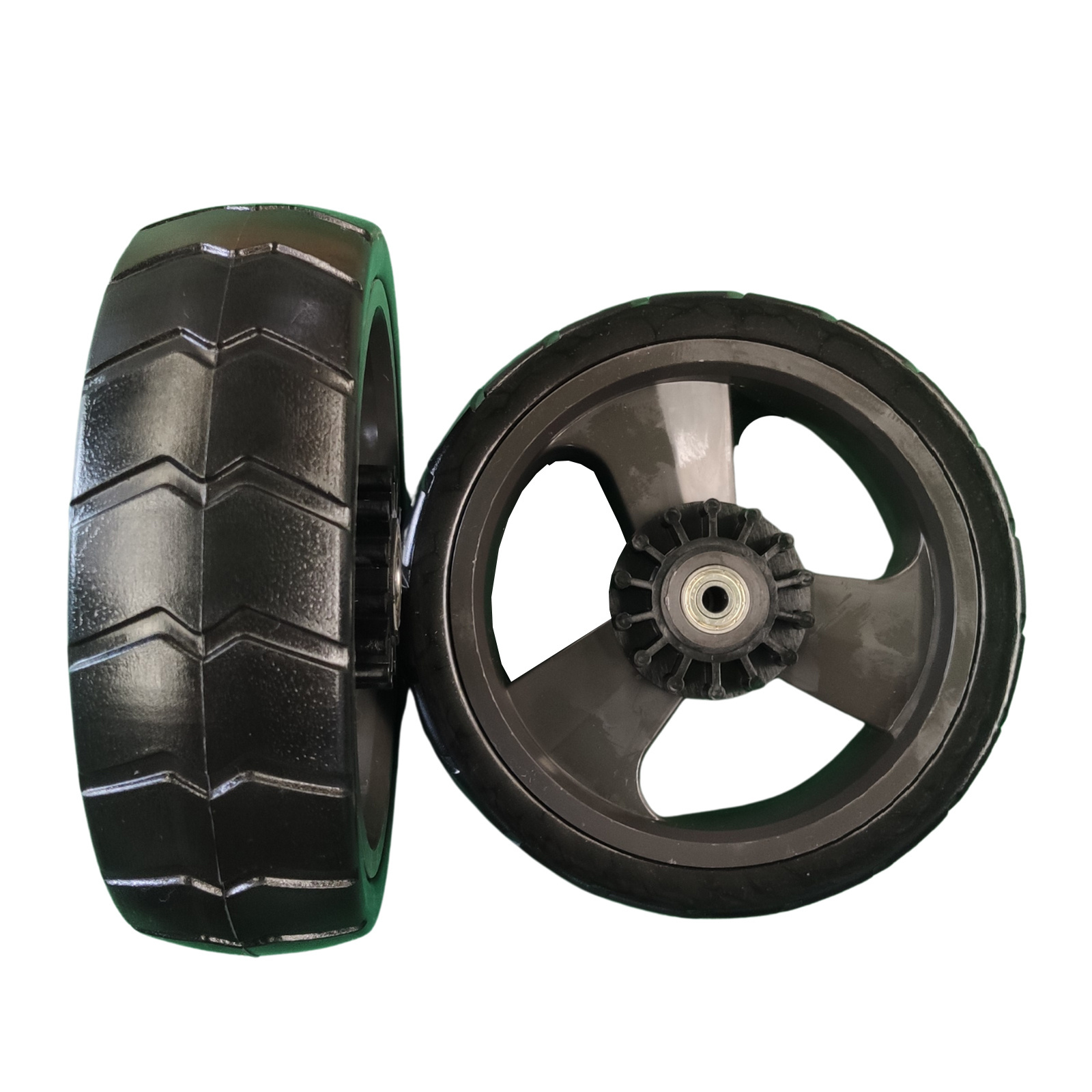 PU0805 PU Foam Wheel 8X2.4 inch Flat Free PU Foam Wide Wheel Tire with Silver Chrome Rim for Garden Beach Wagon Cart