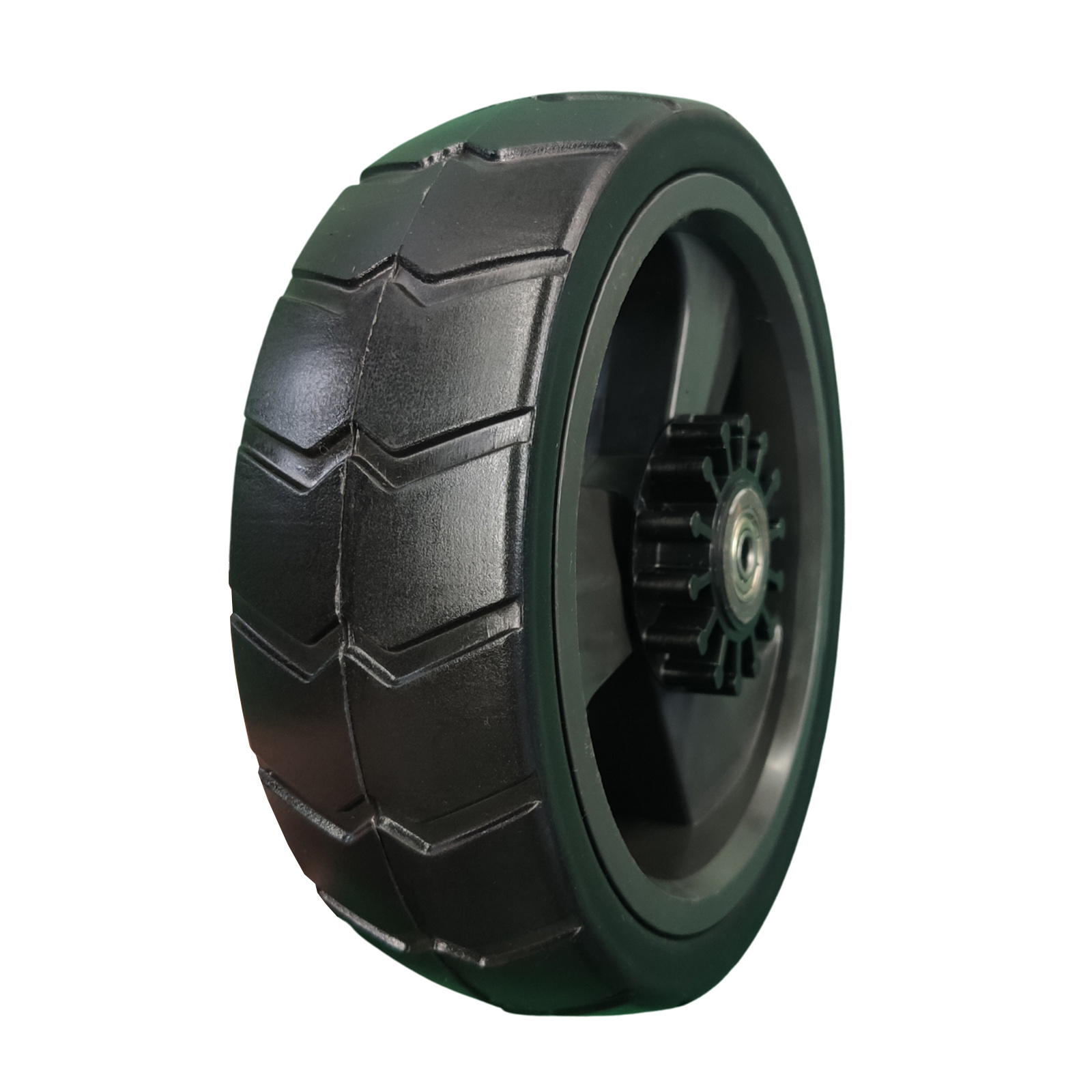 PU0805 PU Foam Wheel 8X2.4 inch Flat Free PU Foam Wide Wheel Tire with Silver Chrome Rim for Garden Beach Wagon Cart