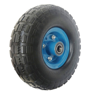 10 inch 3.00-4 3.50-4 PU Polyurethane Foam Puncture Proof Flat Free Tire Wheel for Hand Truck Trolley Spreader Lawn Mower