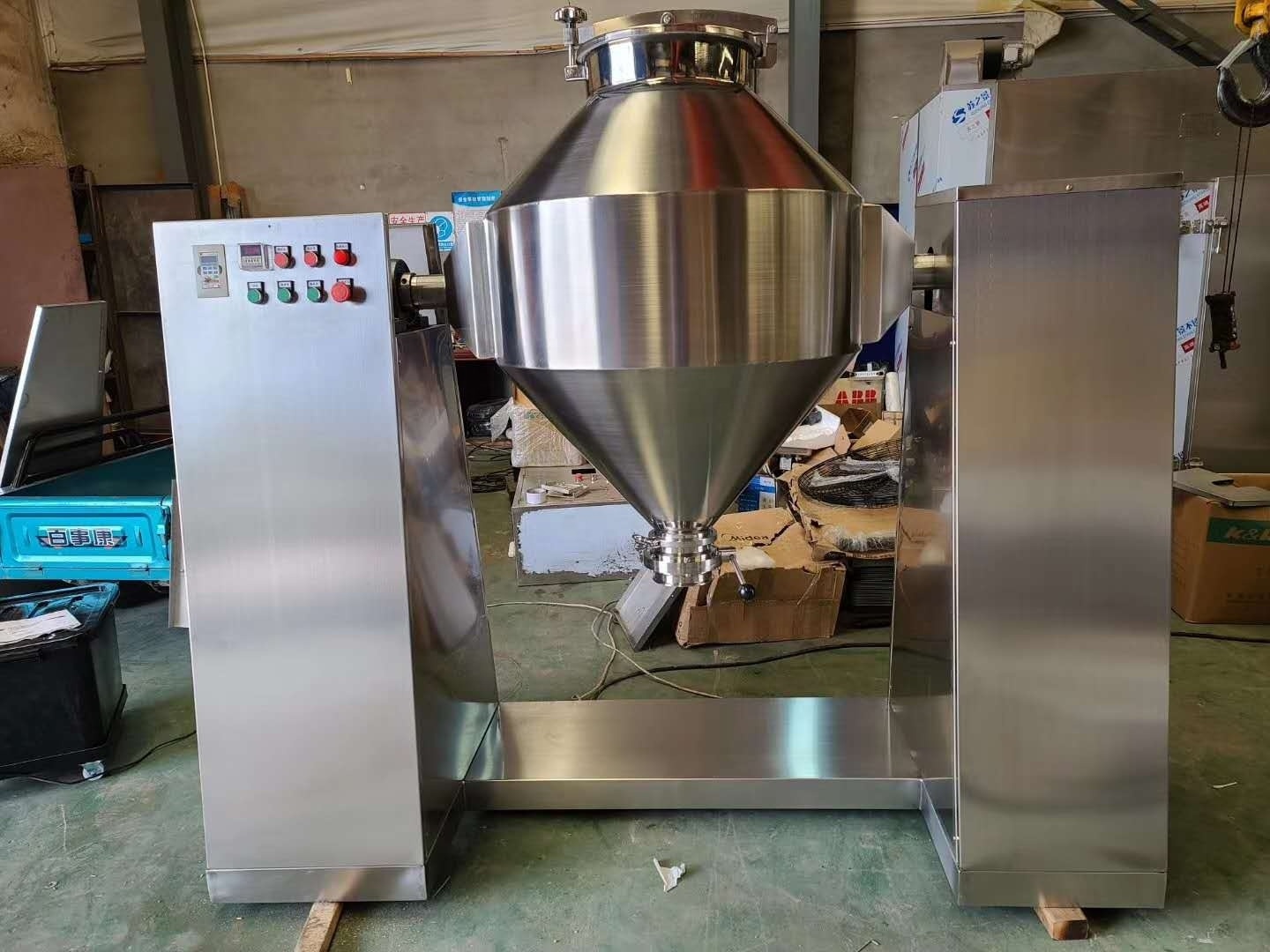 High Quality Acuracy Double Cone Powder Mixer Industrial Food Flour Automatic Rotary Mixing Machine With Protective Fence