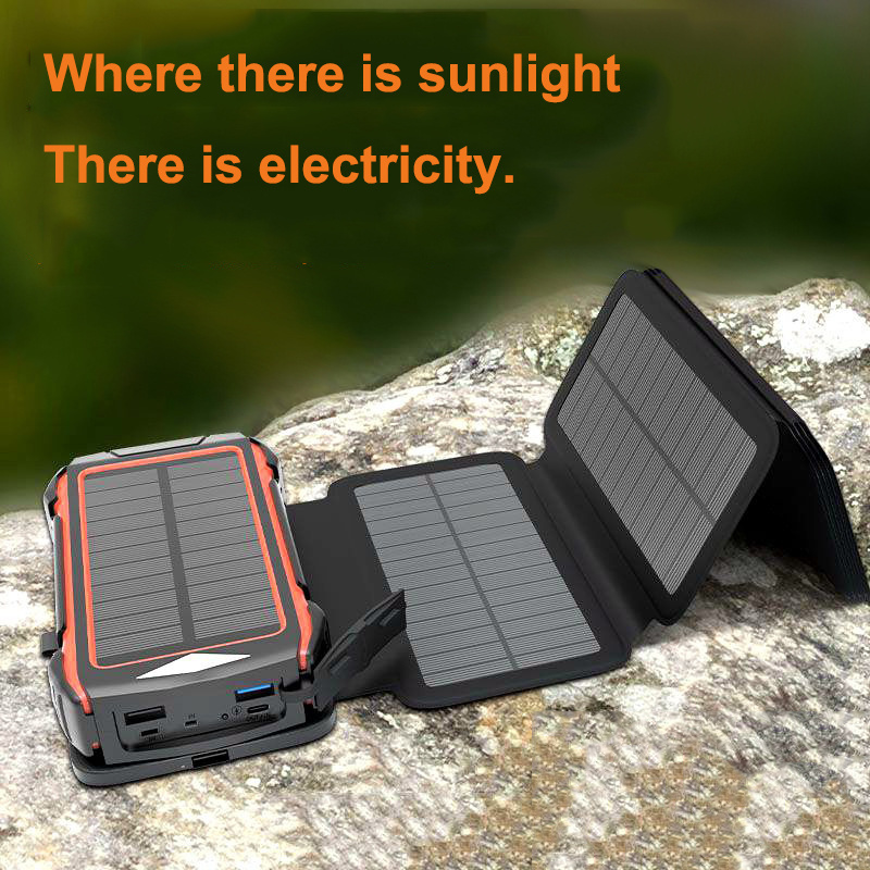 Multifunction Powerbank Folding Solar Panel 20000 mAh High Power Quick Wireless Charge Power Bank Outdoor Emergency Power Bank