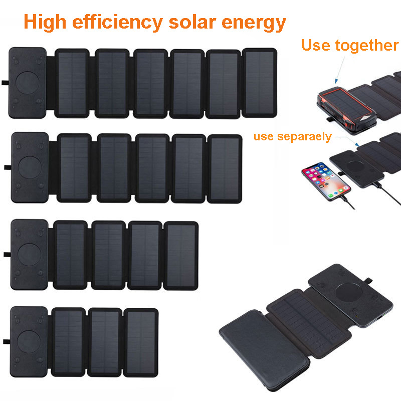 Multifunction Powerbank Folding Solar Panel 20000 mAh High Power Quick Wireless Charge Power Bank Outdoor Emergency Power Bank