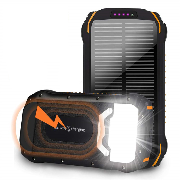 Waterproof IPX7 26800mah Qi Wireless Fast Charging Solar Power Bank Built-in Flashlight with SOS mode