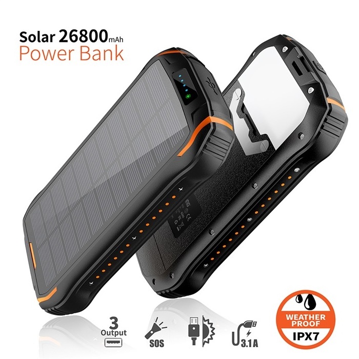 26800mAh Large Capacity Waterproof Dual USB Outdoor Portable Wireless Charging Solar Power Bank