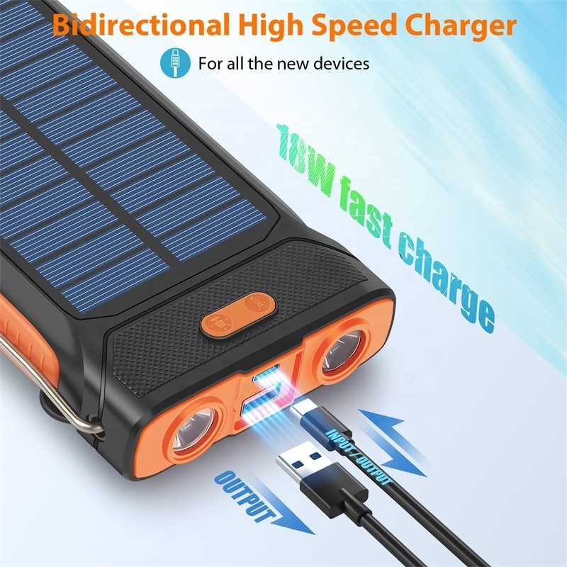 SUNEVER 10000mAh Portable Charger Power Bank External Battery Pack 5V3.1A Qc 3.0 Fast Charging Solar Charger with Flashlight