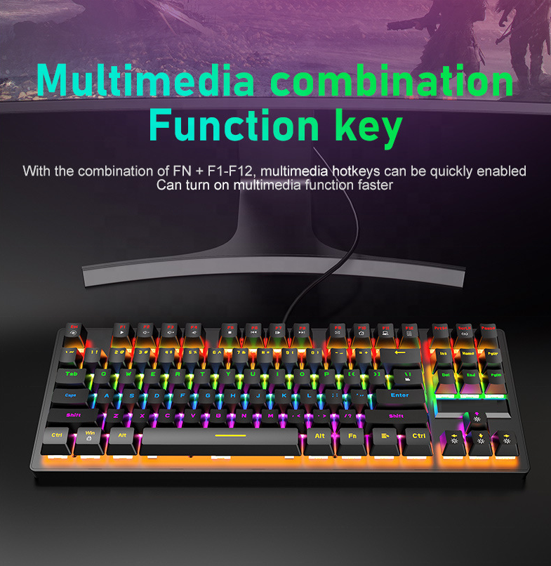 New 88 Key 60% Mechanical Gaming Keyboard with RGB Backlight USB Wired Keyboard Blue Switch,Computer Keyboard For  PC Gamer