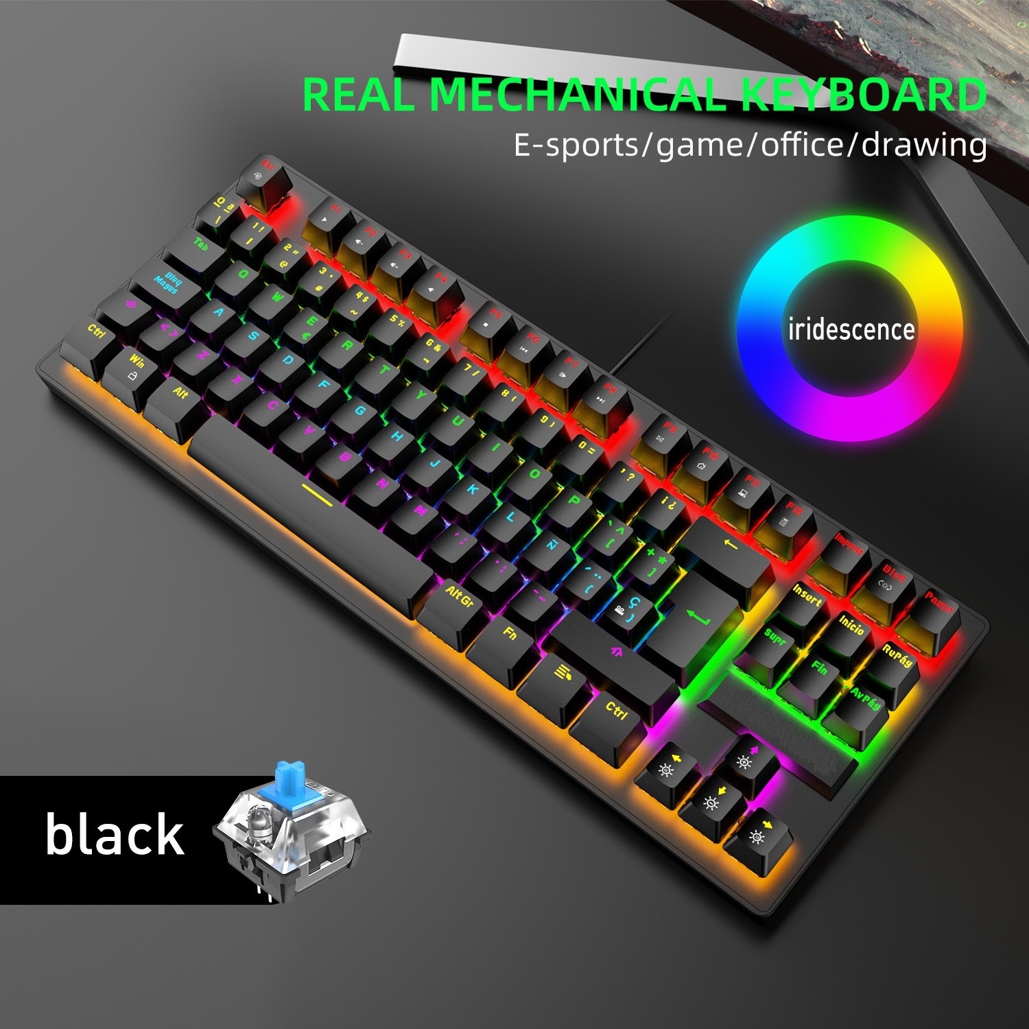 New 88 Key 60% Mechanical Gaming Keyboard with RGB Backlight USB Wired Keyboard Blue Switch,Computer Keyboard For  PC Gamer