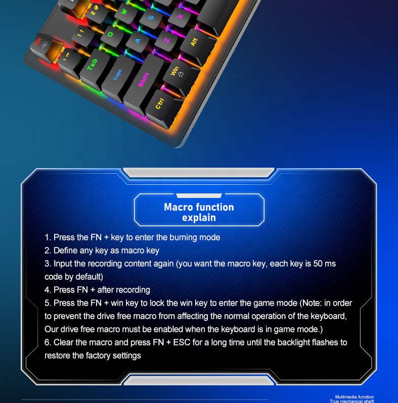 New 88 Key 60% Mechanical Gaming Keyboard with RGB Backlight USB Wired Keyboard Blue Switch,Computer Keyboard For  PC Gamer