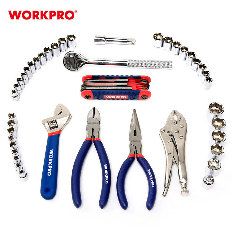 WORKPRO 52 PC Mechanical Hand Tool Kit with Tool bag Storage Case Hand Plastic File Electrical Tool File Set