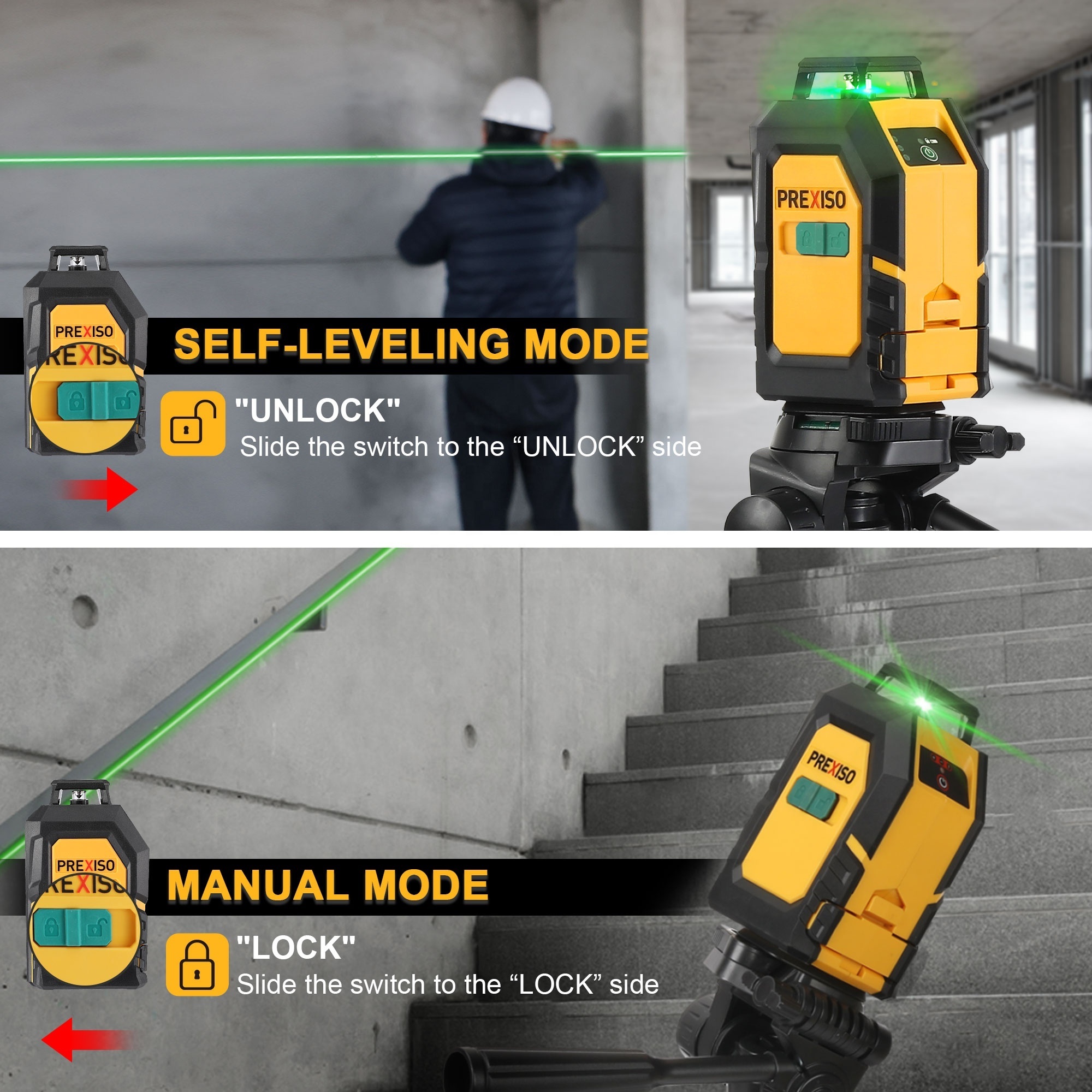 360-Degree Cross Line Laser Level Set 100Ft Self Leveling Cross Line Laser 360-Degree Green Laser Source