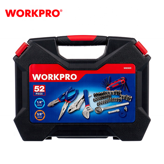 WORKPRO 52 PC Mechanical Hand Tool Kit with Tool bag Storage Case Hand Plastic File Electrical Tool File Set