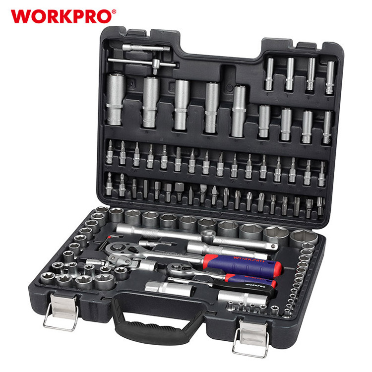 WORKPRO 108PC Chrome Vanadium Steel Vehicle Repairing Universal Joint Tool Set Ratchet Torque Wrench Socket Set