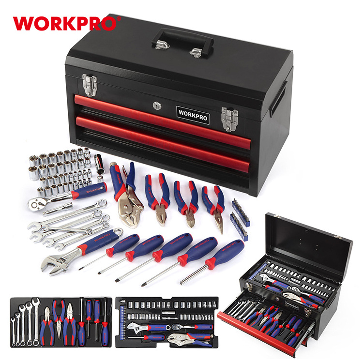 WORKPRO 76 PC Mechanical Tools Kit with Tool bag Storage Case Hand Metal File 3-Drawer Heavy Duty Metal Box