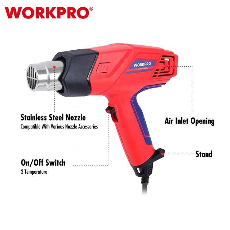 WORKPRO 2000W Heat Gun Variable Temperature Control 4 Nozzles Electric Heat Gun