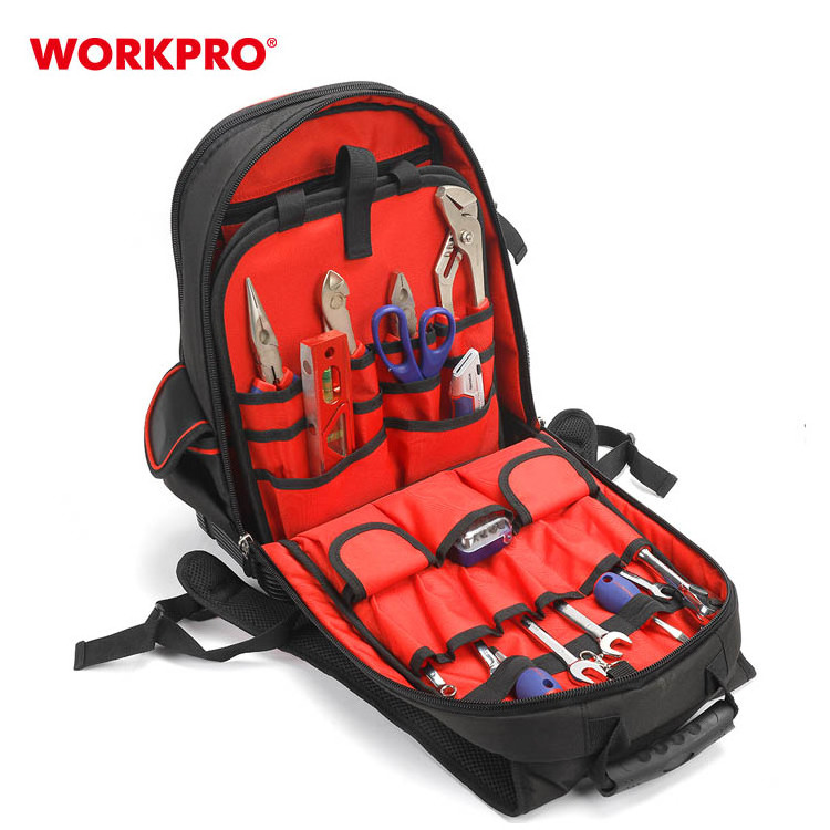 WORKPRO Heavy Duty 60 Pocket Jobsite Tool Bag Padded Laptop Sleeve Tool Organizer  Tool Backpack Bag