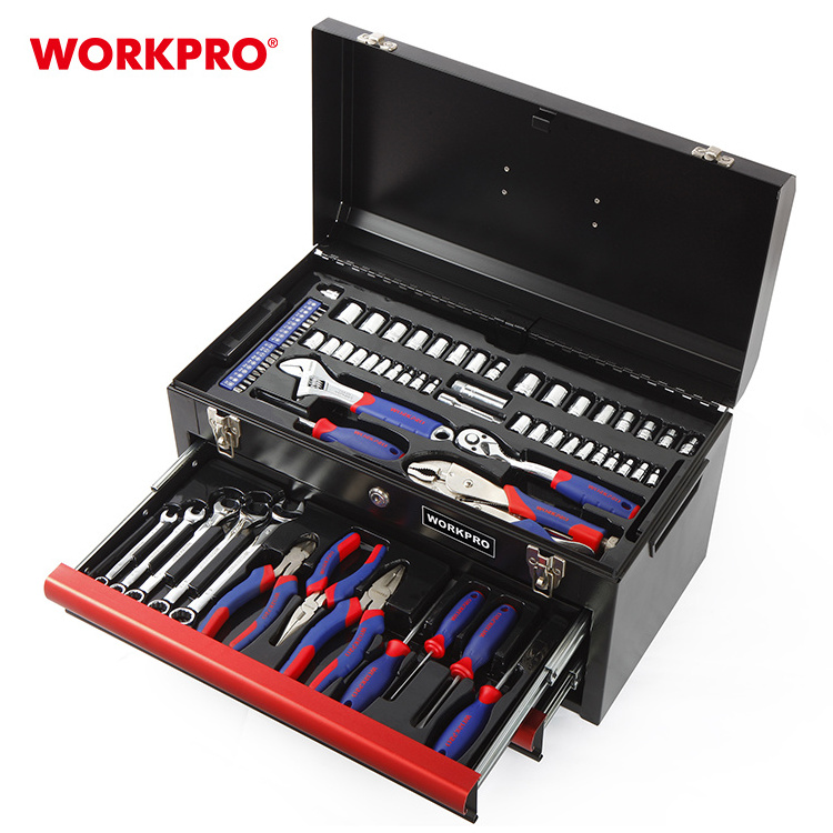 WORKPRO 76 PC Mechanical Tools Kit with Tool bag Storage Case Hand Metal File 3-Drawer Heavy Duty Metal Box