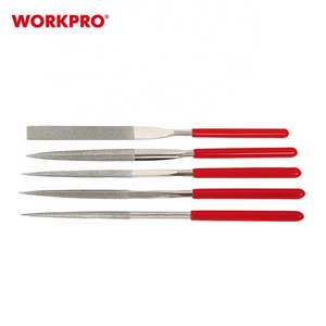 WORKPRO 5pc Needle File Set Hardened Alloy Strength Steel Files Mini Needle File Set  Round Tapered Round Half Round Knife