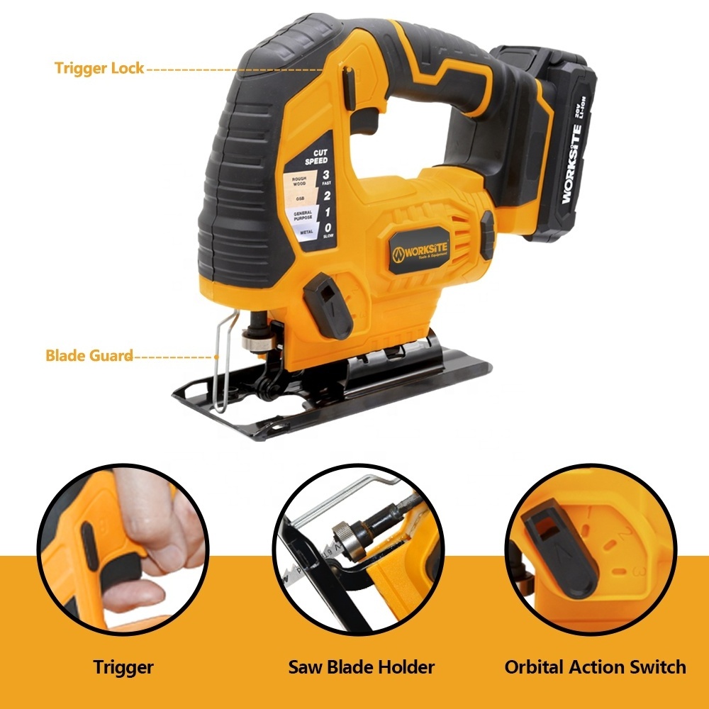 WORKSITE Customized 20V Cordless Jig Saw Wood Die Making Steel Metal Cutting Power Saws Battery Portable Jig Saw