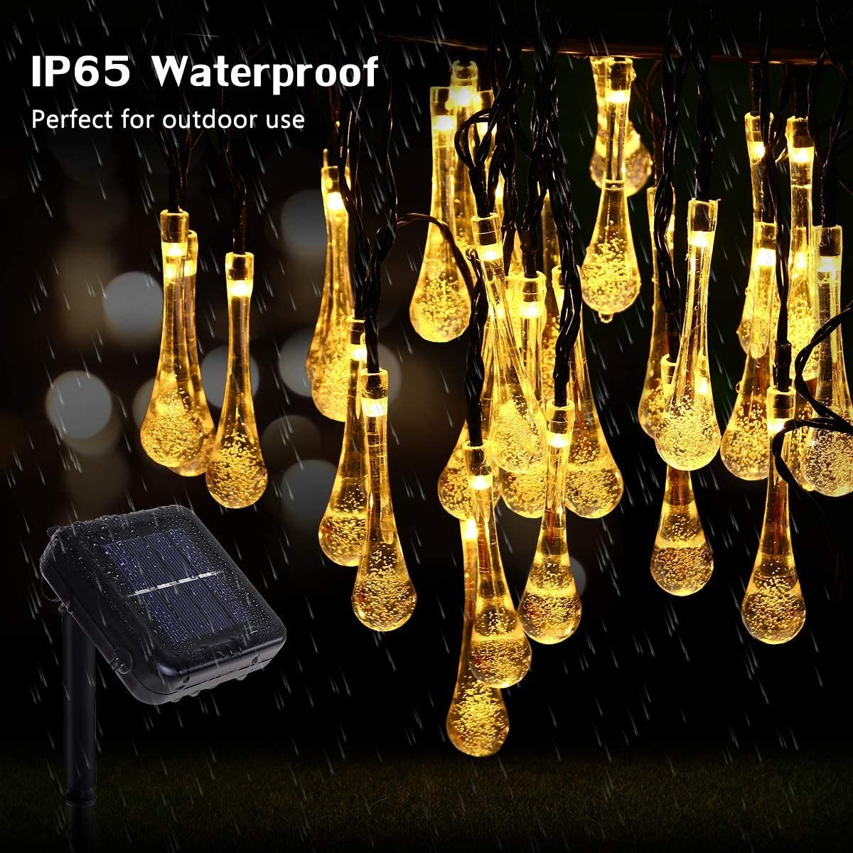 Outdoor lights 21ft 30LED solar water drop string lights led outdoor 8 Modes Waterproof Fairy Tale String Lights