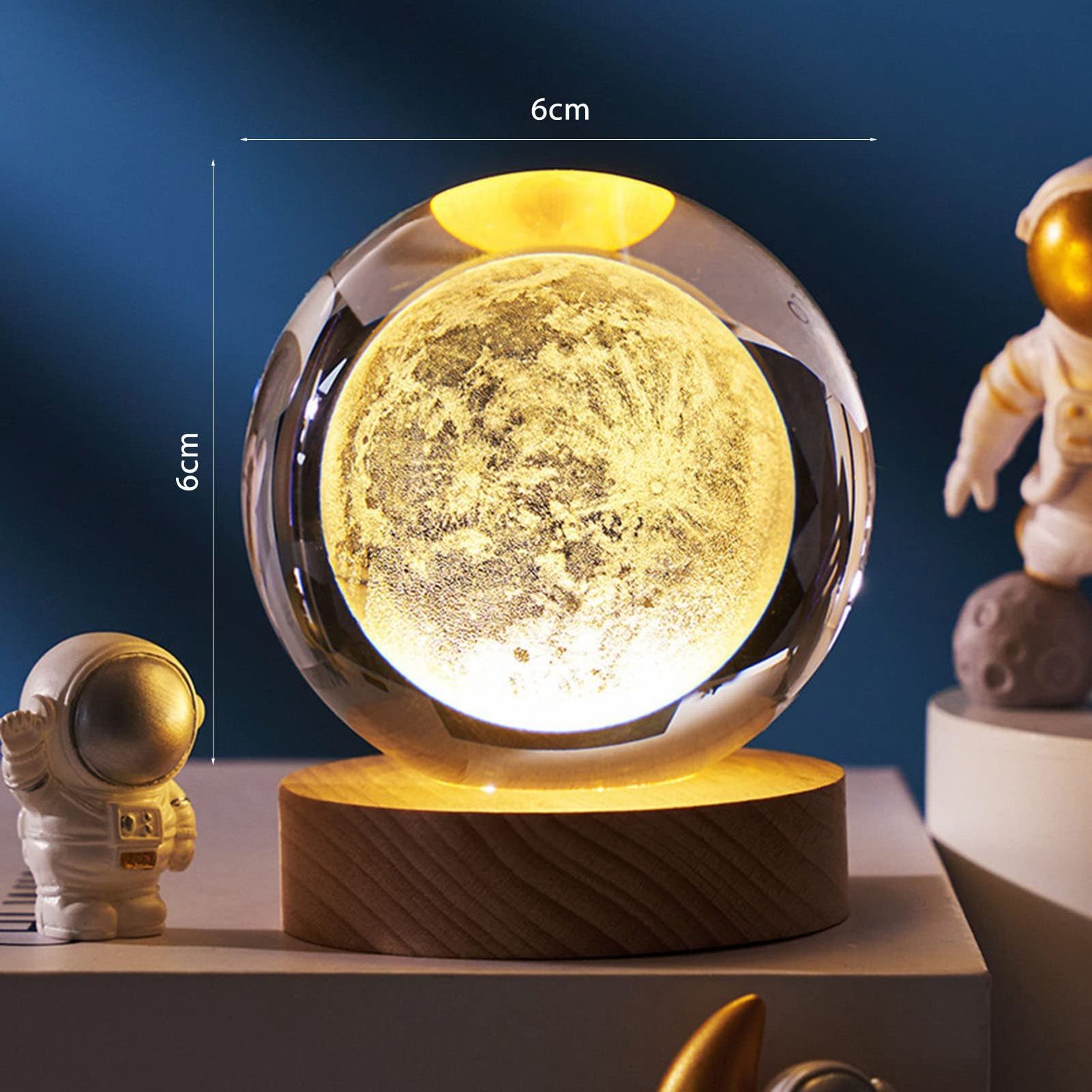 Hot Sale Luminous Wooden Bottom Galaxi Star 3D Art Crystal Ball Bedside Nights Lights LED Moon Lamp For Bedroom Kids Gifts