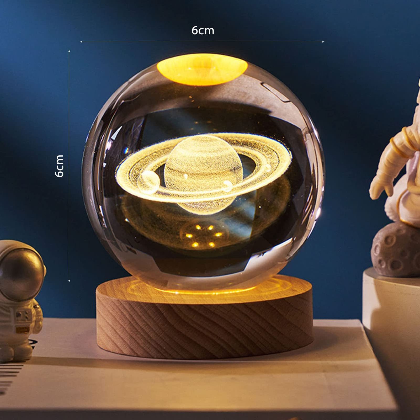 Hot Sale Luminous Wooden Bottom Galaxi Star 3D Art Crystal Ball Bedside Nights Lights LED Moon Lamp For Bedroom Kids Gifts