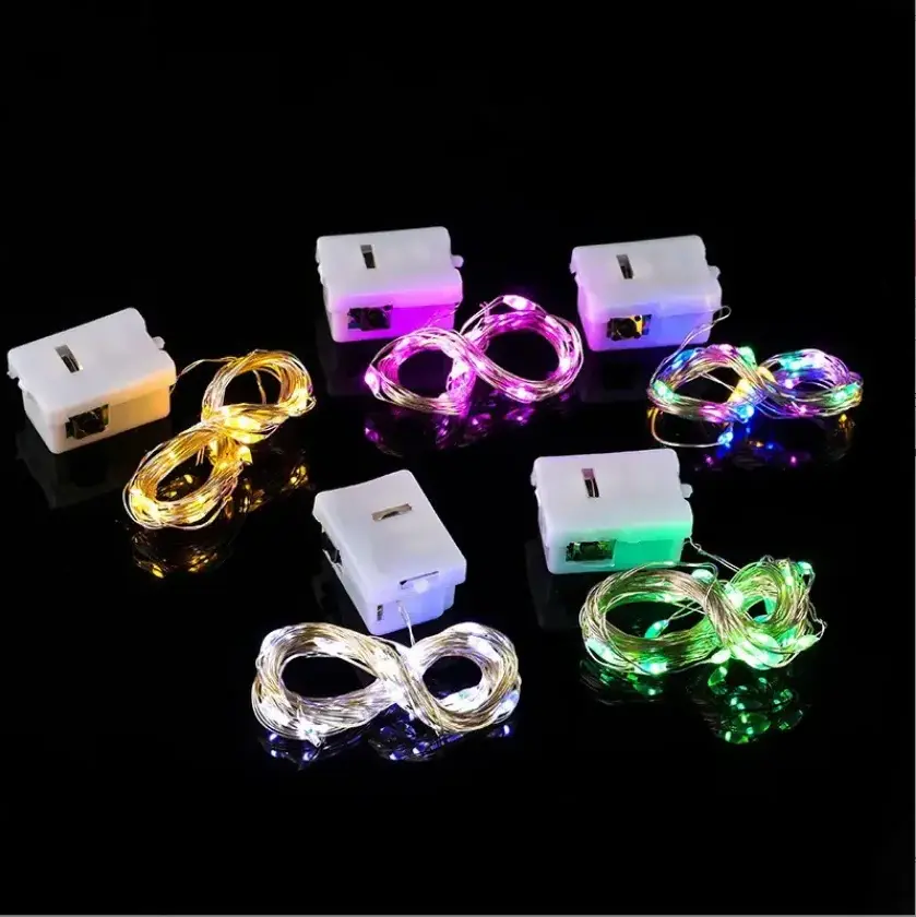 In Stock 10 20 30 LED Copper Wire String Light 3-Function Flashing Mode Button Battery Box for Led Decorative Serial Lights