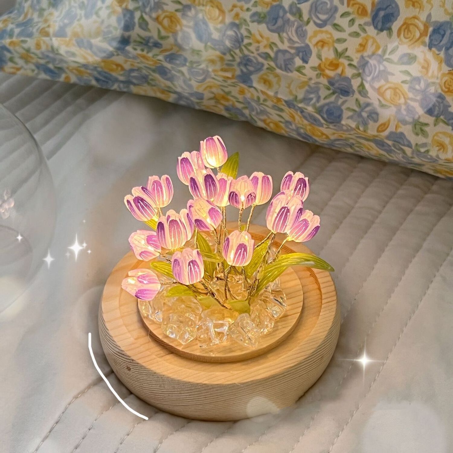 Hot Sale Creative Pink/purple Flower Bedroom Decoration Glass Cover Led Night Lights Battery Flower Lampara De Tulipan For Gift