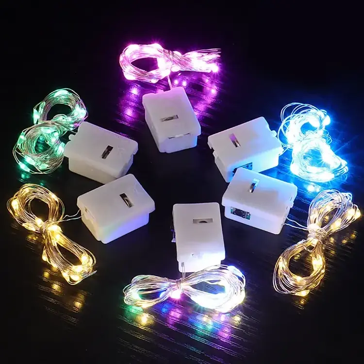 In Stock 10 20 30 LED Copper Wire String Light 3-Function Flashing Mode Button Battery Box for Led Decorative Serial Lights