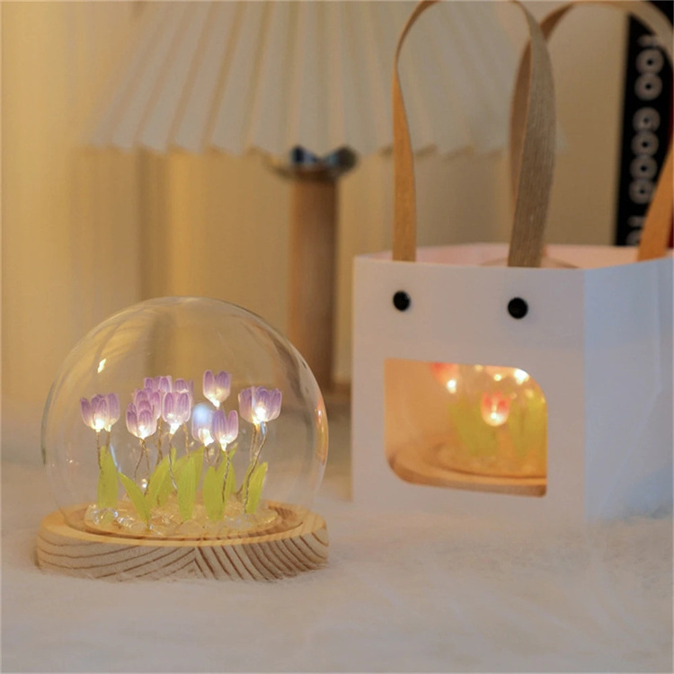 Tulip Night Light Cute Bedroom Room Decor Floral Lamp Valentines Day Gift Lampara Tulipanes Girlfriend DIY Material Handmade