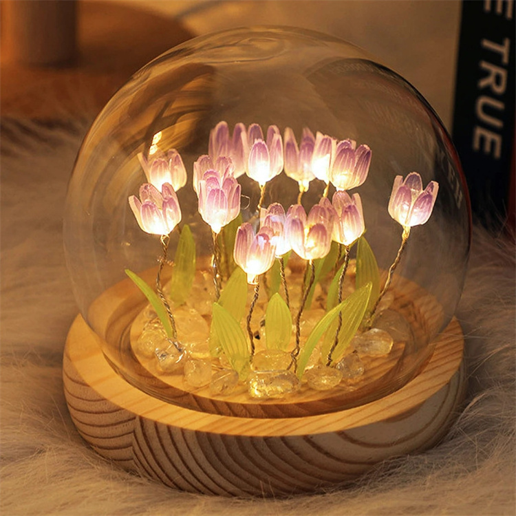 Tulip Night Light Cute Bedroom Room Decor Floral Lamp Valentines Day Gift Lampara Tulipanes Girlfriend DIY Material Handmade